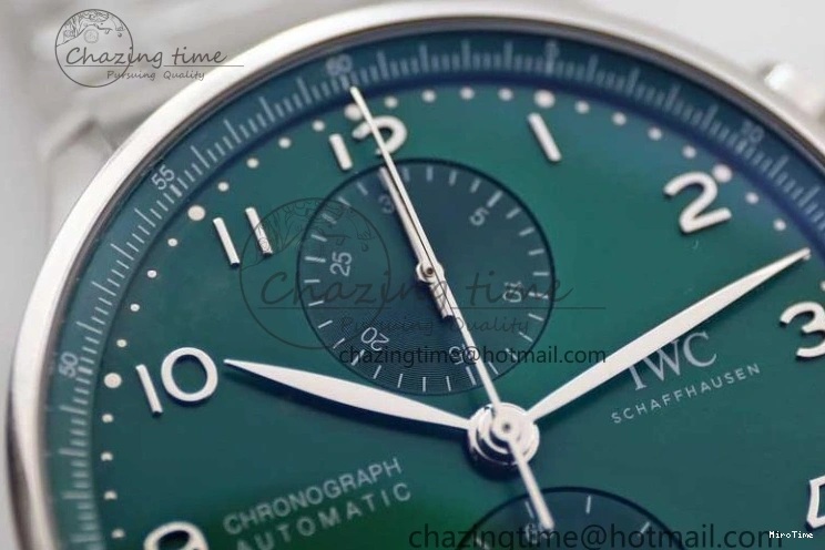 MIROTIME 0120 FastDry Portugieser Chronograph IW371615 ZF Best Edition Green Dial on SS Bracelet A7750 (Slim Movement) 7038